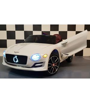 Coche eléctrico Bentley EXP 12V, blanco asiento cuero, ruedas goma, 1-5 años - INDA647-RA